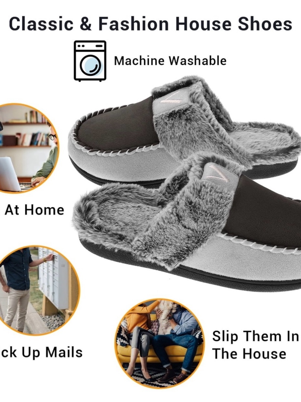 Vonmay Cozy Women's Faux Fur Lined Slip-On Slippers in Gray Size XL or 11-12 - Picture 6 of 9